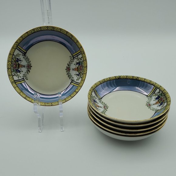 Noritake N3089 Dessert Fruit Berry Bowls Flowers in Urn Yellow Edge M Stamp - Picture 1 of 7